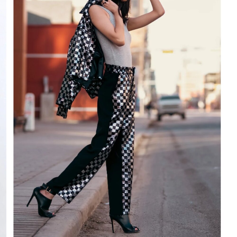 Kate Hewko Sequin Checker Dress Pants